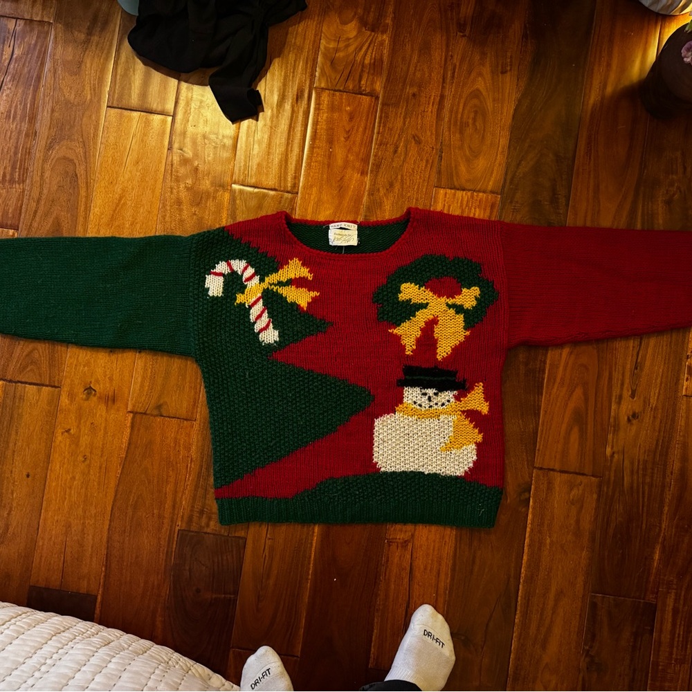 Lord & Taylor Hand Knit Sweater - Green and Red